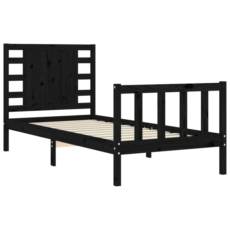 Bedframe met hoofdbord massief hout zwart 3FT Single
