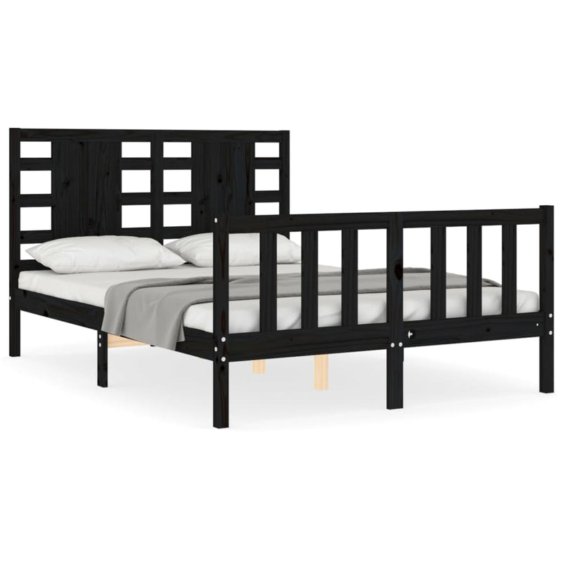 Bedframe met hoofdbord massief hout zwart 4FT Small Double