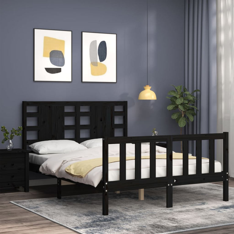 Bedframe met hoofdbord massief hout zwart 4FT Small Double