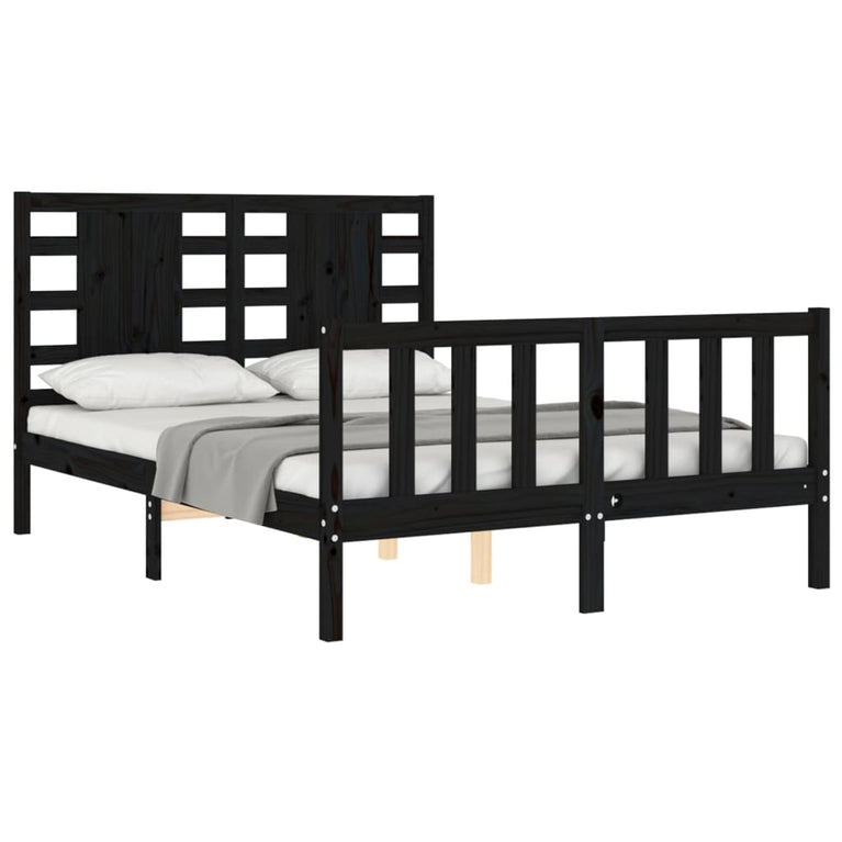 Bedframe met hoofdbord massief hout zwart 4FT Small Double