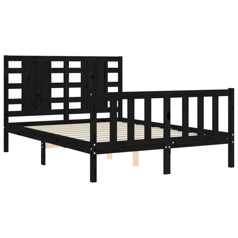Bedframe met hoofdbord massief hout zwart 4FT Small Double