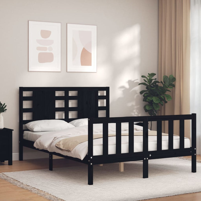 Bedframe met hoofdbord massief hout zwart 4FT Small Double