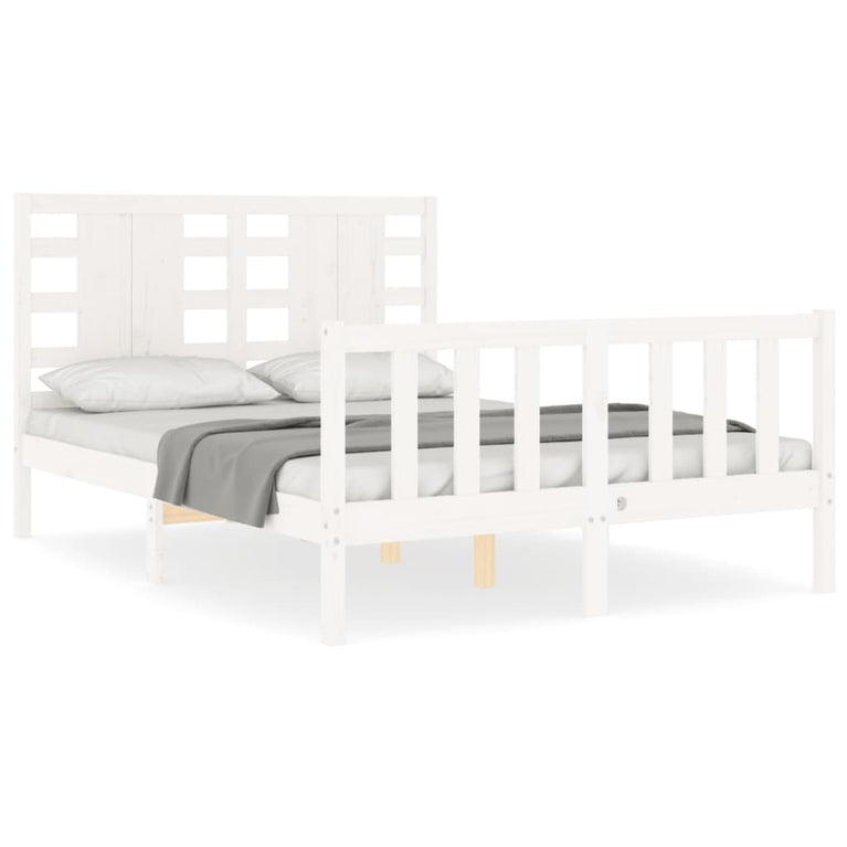 Bedframe met hoofdbord massief hout wit 140x190 cm