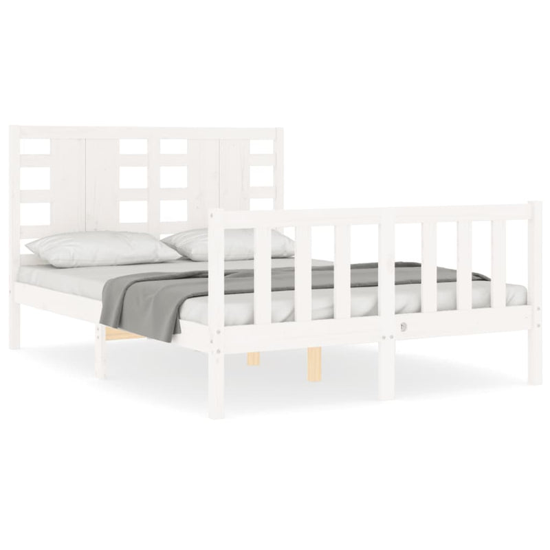 Bedframe met hoofdbord massief hout wit 140x190 cm