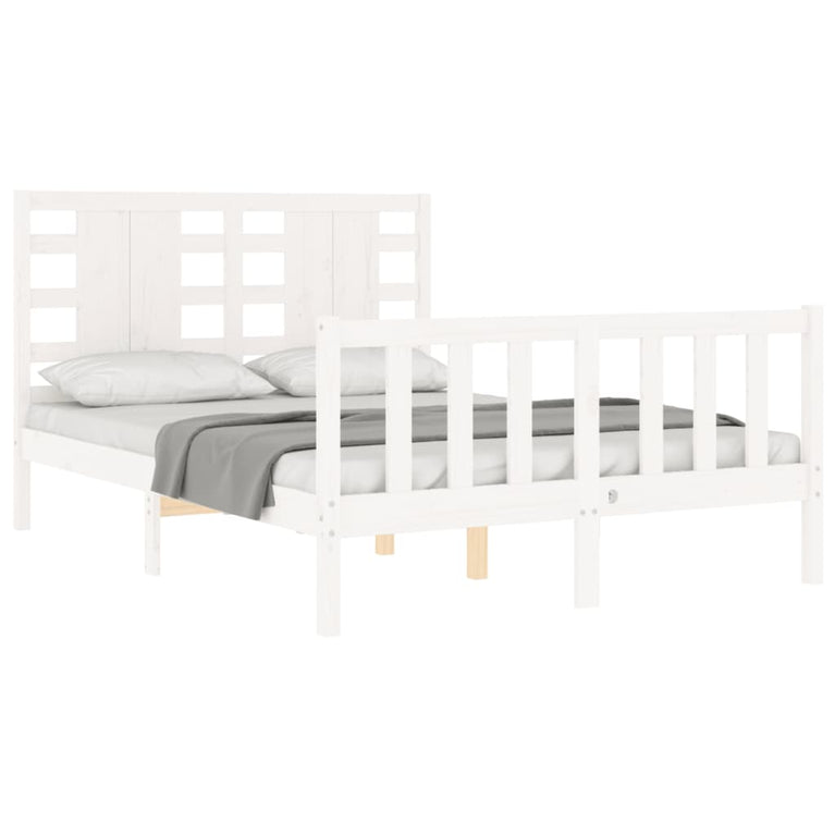 Bedframe met hoofdbord massief hout wit 140x190 cm