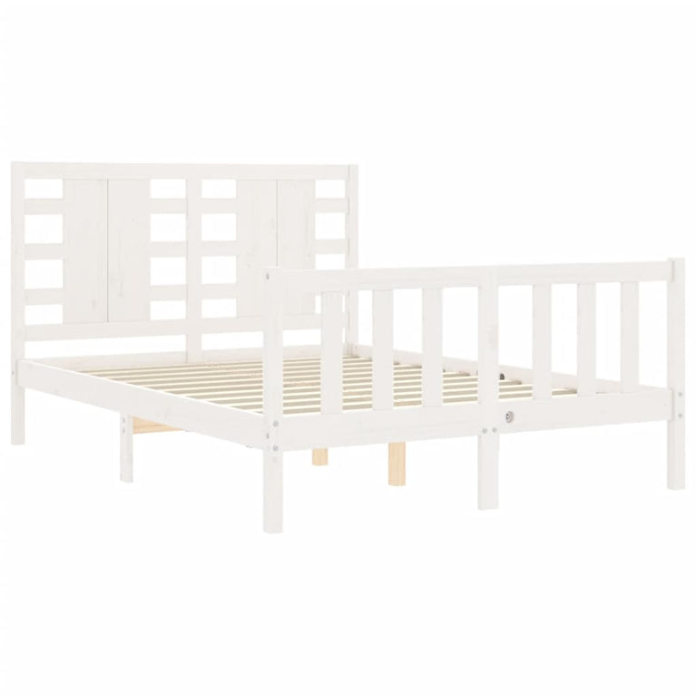 Bedframe met hoofdbord massief hout wit 140x190 cm