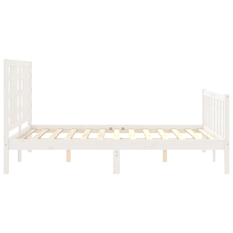 Bedframe met hoofdbord massief hout wit 140x190 cm