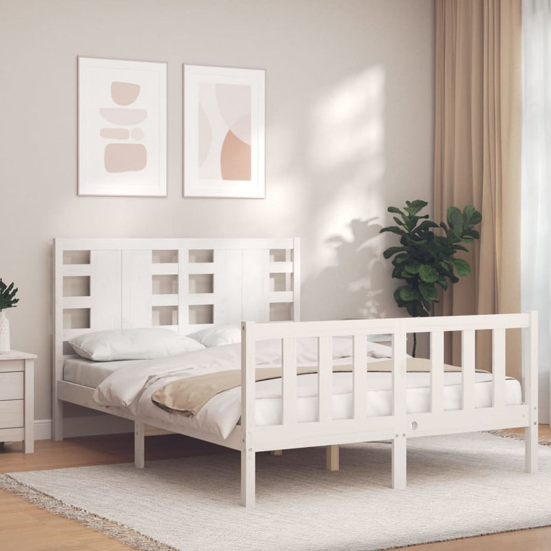 Bedframe met hoofdbord massief hout wit 140x190 cm