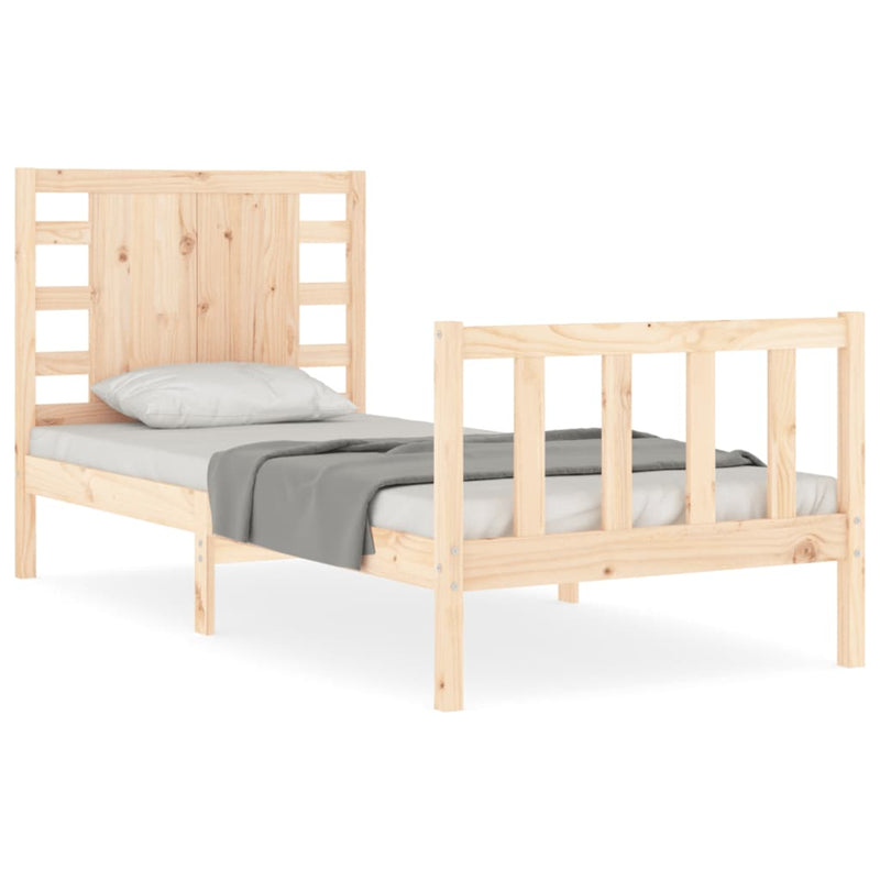 Bedframe met hoofdbord massief hout 90x200 cm