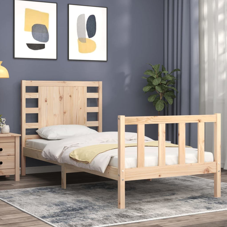 Bedframe met hoofdbord massief hout 90x200 cm
