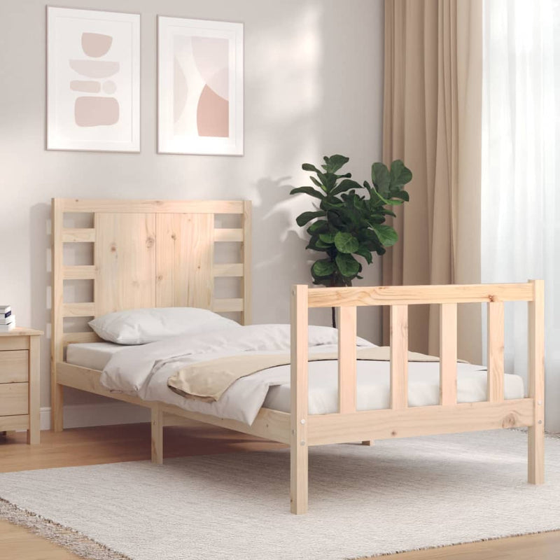 Bedframe met hoofdbord massief hout 90x200 cm