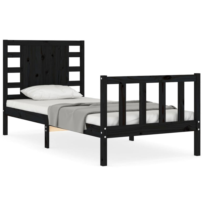 Bedframe met hoofdbord massief hout zwart 100x200 cm