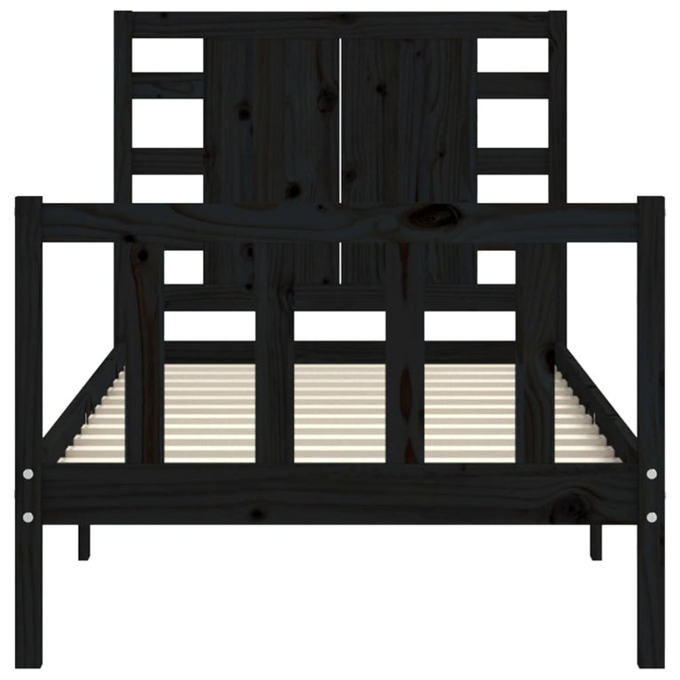 Bedframe met hoofdbord massief hout zwart 100x200 cm