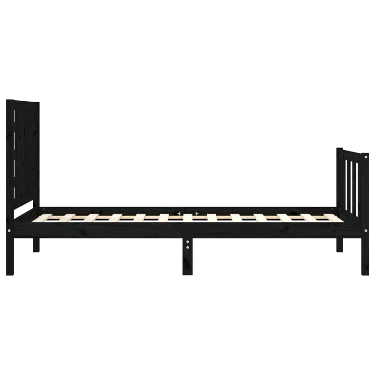 Bedframe met hoofdbord massief hout zwart 100x200 cm