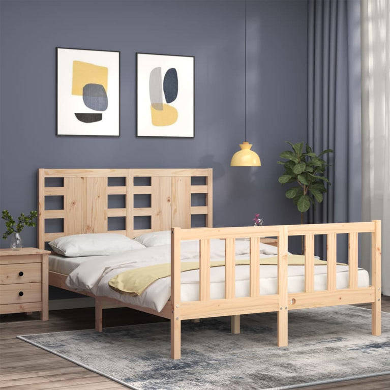 Bedframe met hoofdbord massief hout 120x200 cm
