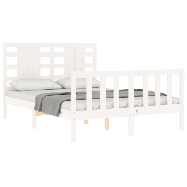 Bedframe met hoofdbord massief hout wit 120x200 cm