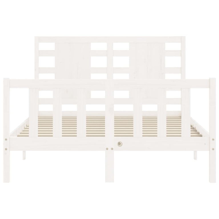 Bedframe met hoofdbord massief hout wit 120x200 cm