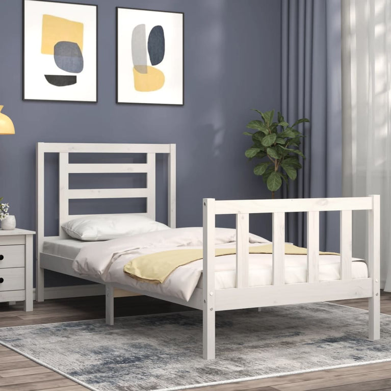 Bedframe met hoofdbord massief hout wit 2FT6 Small Single