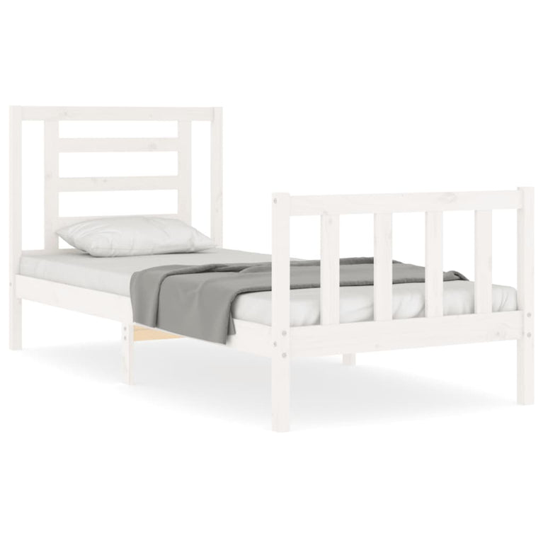 Bedframe met hoofdbord massief hout wit 3FT Single