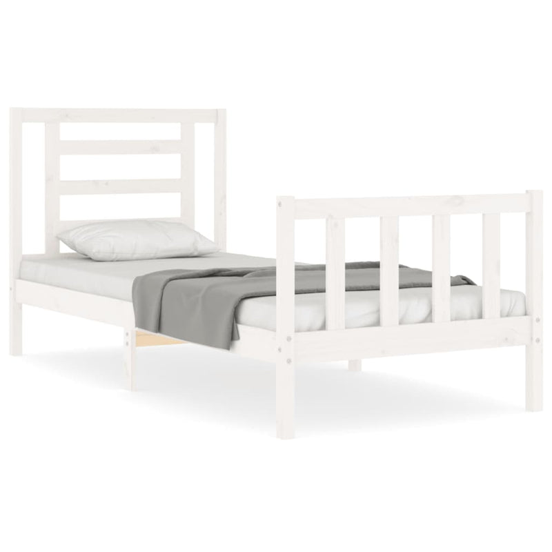 Bedframe met hoofdbord massief hout wit 3FT Single