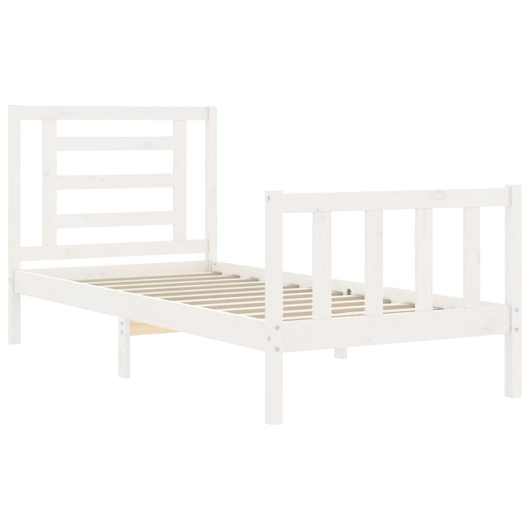 Bedframe met hoofdbord massief hout wit 3FT Single