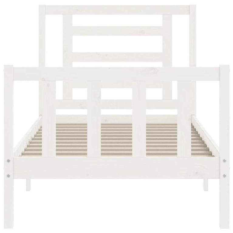 Bedframe met hoofdbord massief hout wit 3FT Single