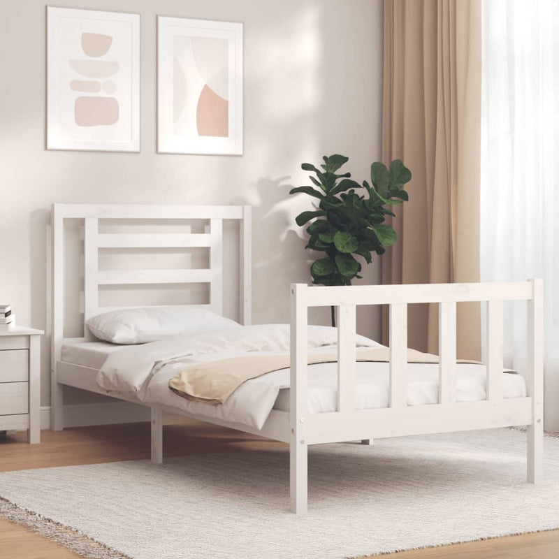 Bedframe met hoofdbord massief hout wit 3FT Single