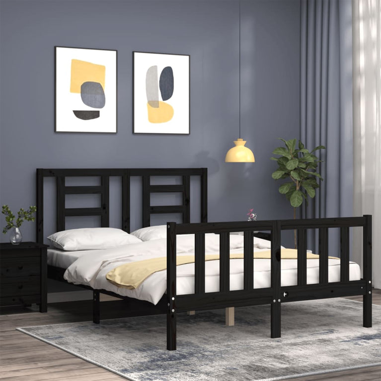 Bedframe met hoofdbord massief hout zwart 4FT Small Double