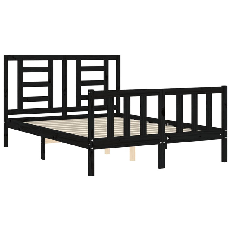 Bedframe met hoofdbord massief hout zwart 4FT Small Double