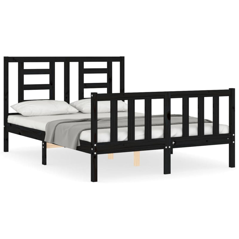 Bedframe met hoofdbord massief hout zwart 4FT6 Double