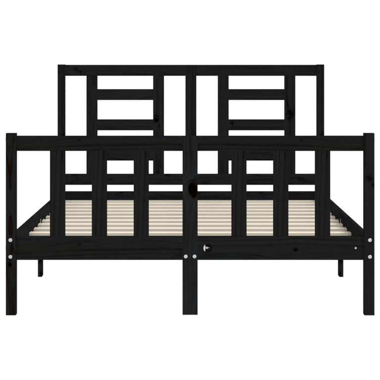 Bedframe met hoofdbord massief hout zwart 4FT6 Double