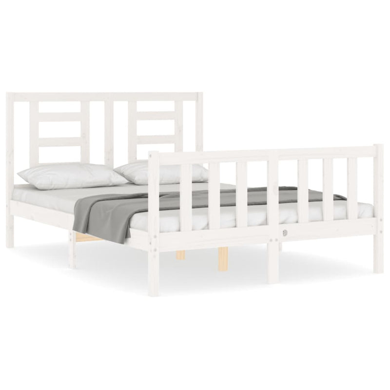Bedframe met hoofdbord massief hout wit 140x190 cm