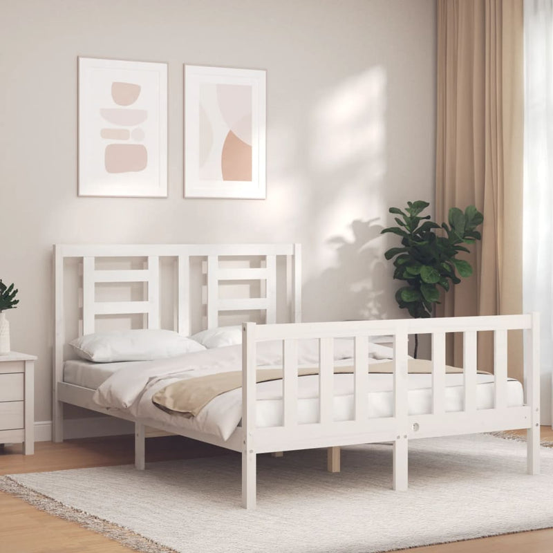 Bedframe met hoofdbord massief hout wit 140x190 cm
