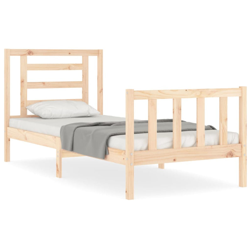 Bedframe met hoofdbord massief hout 90x200 cm