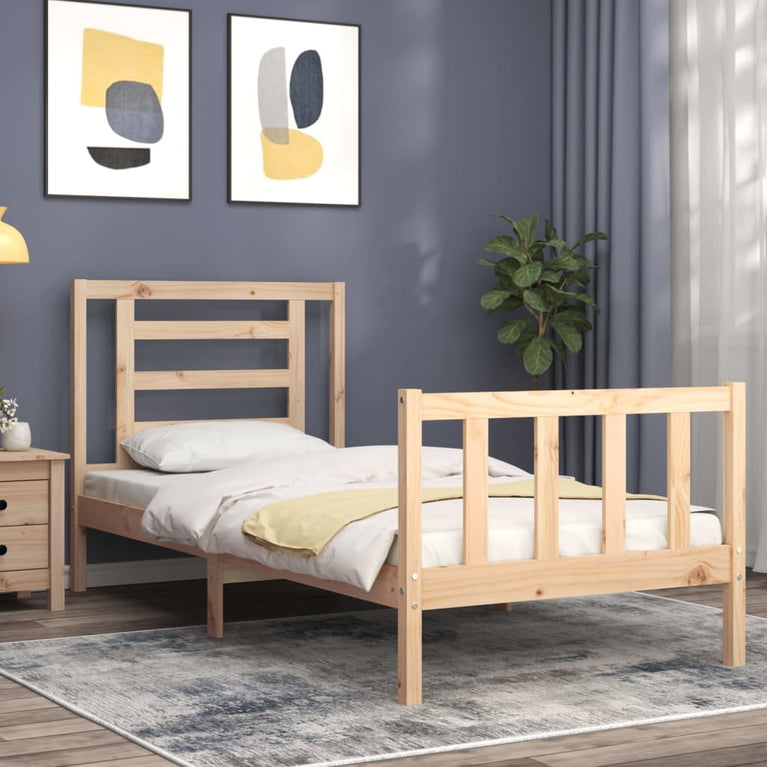 Bedframe met hoofdbord massief hout 90x200 cm