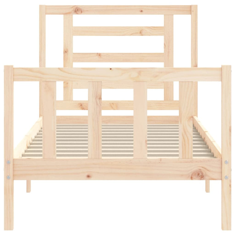 Bedframe met hoofdbord massief hout 90x200 cm