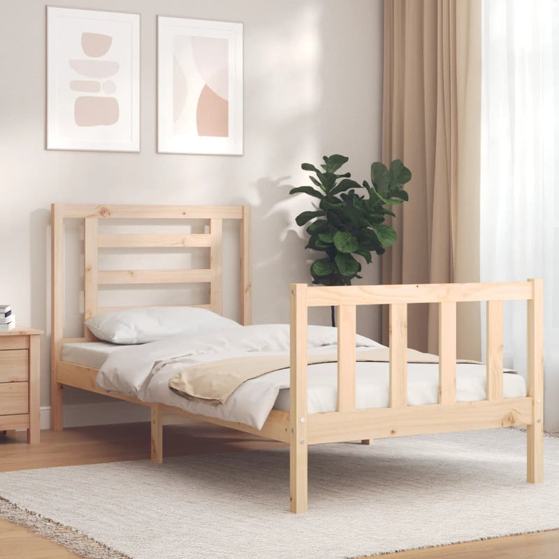 Bedframe met hoofdbord massief hout 90x200 cm