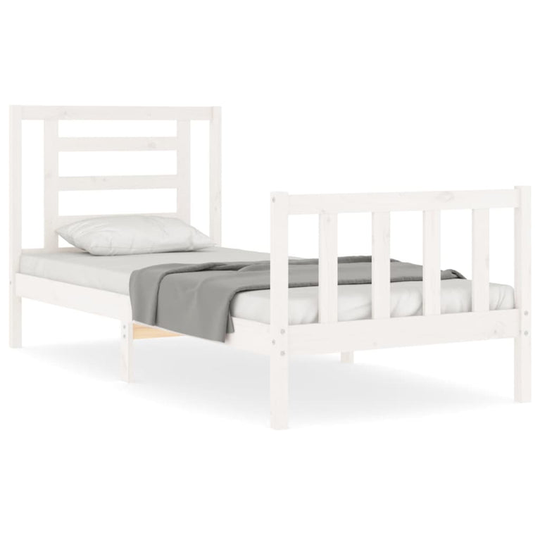 Bedframe met hoofdbord massief hout wit 90x200 cm