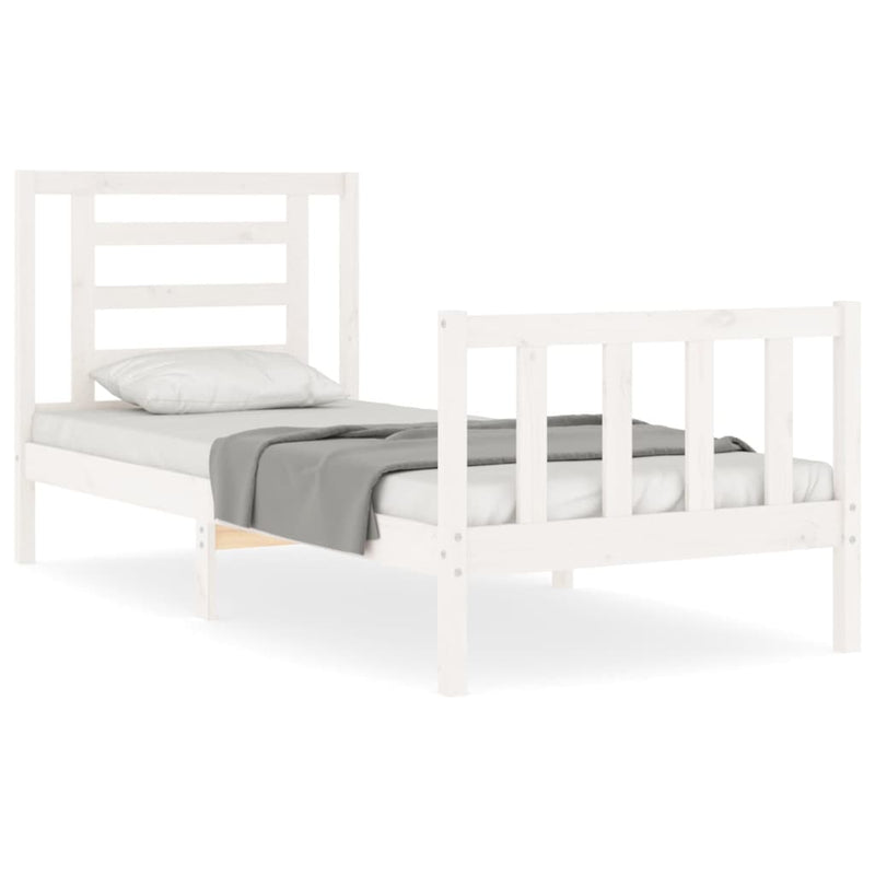 Bedframe met hoofdbord massief hout wit 90x200 cm