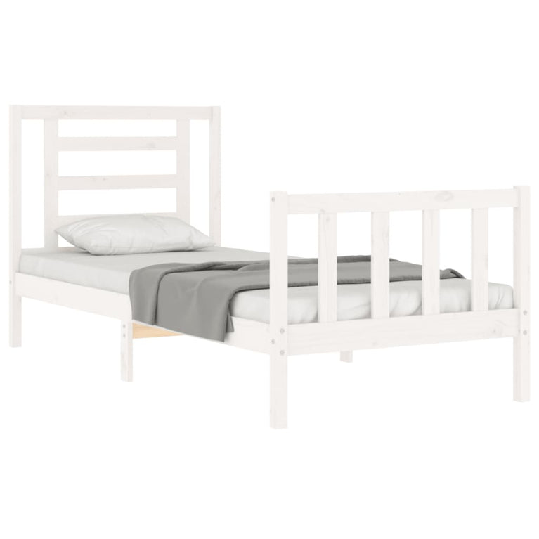 Bedframe met hoofdbord massief hout wit 90x200 cm