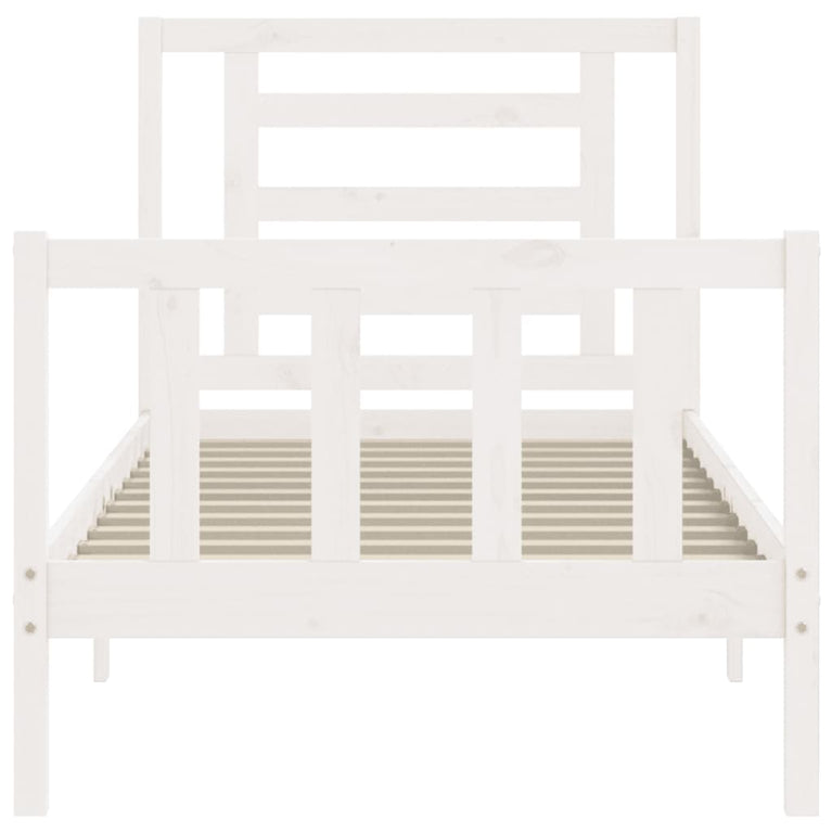 Bedframe met hoofdbord massief hout wit 90x200 cm