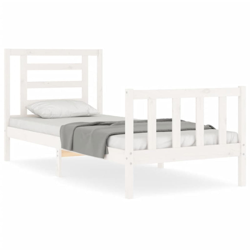 Bedframe met hoofdbord massief hout wit 100x200 cm