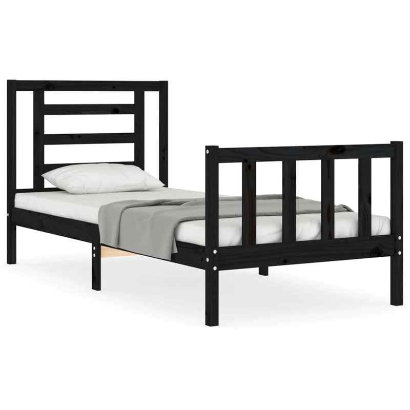 Bedframe met hoofdbord massief hout zwart 100x200 cm