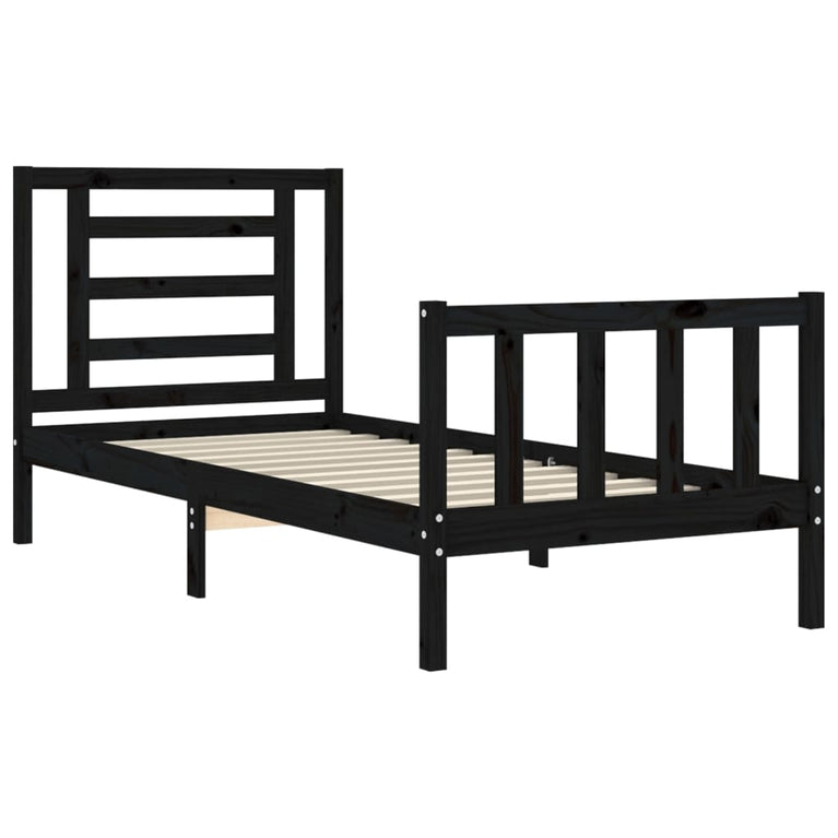 Bedframe met hoofdbord massief hout zwart 100x200 cm