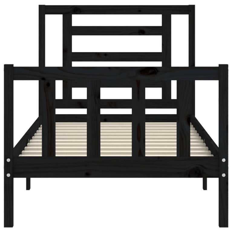 Bedframe met hoofdbord massief hout zwart 100x200 cm