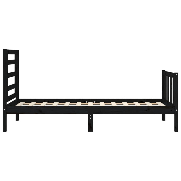 Bedframe met hoofdbord massief hout zwart 100x200 cm