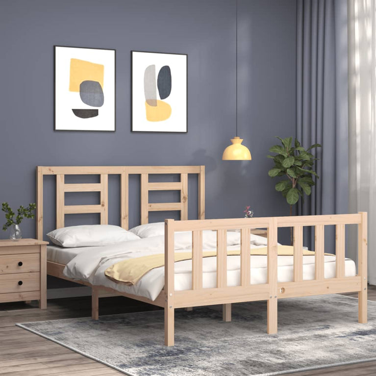 Bedframe met hoofdbord massief hout 120x200 cm
