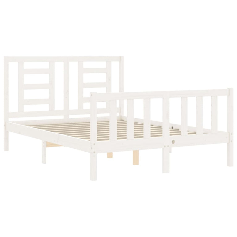 Bedframe met hoofdbord massief hout wit 120x200 cm