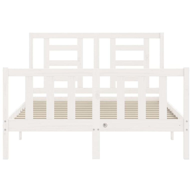 Bedframe met hoofdbord massief hout wit 120x200 cm