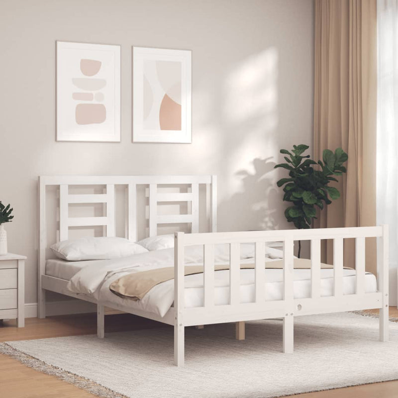 Bedframe met hoofdbord massief hout wit 120x200 cm